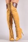 Liliana Suede Pointy Toe Lace-Up Over-The-Knee Boots - NoveltyOne