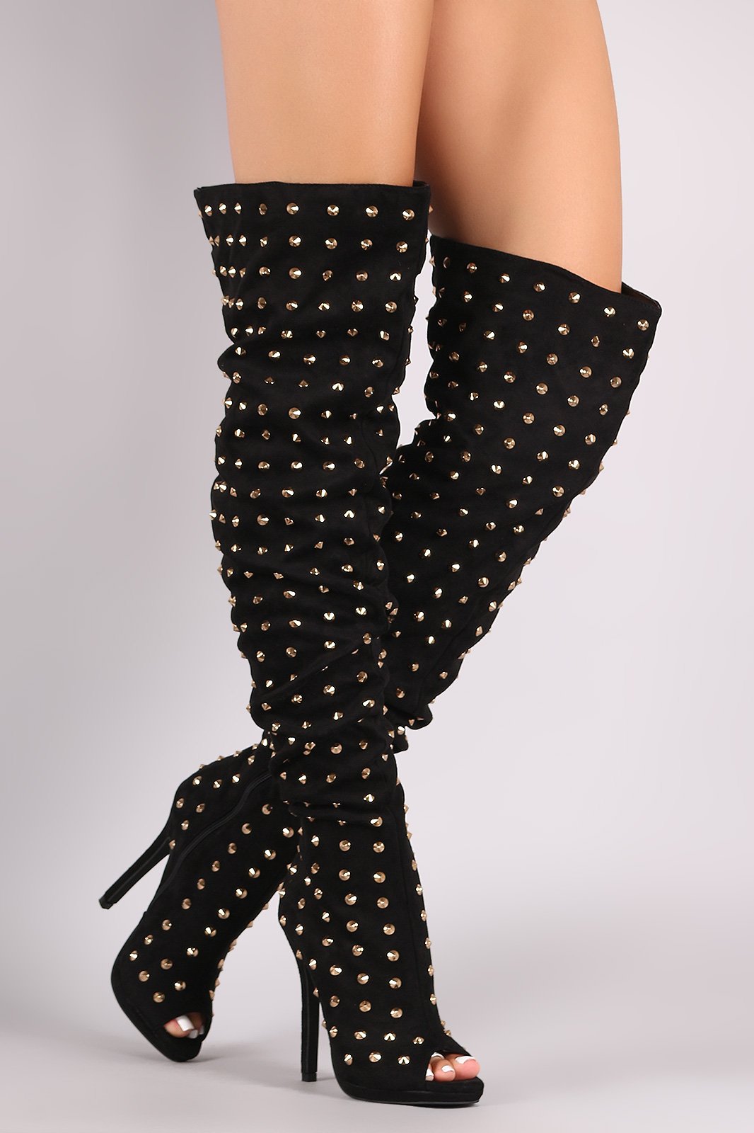 Liliana Studded Spike Suede Slouchy Over-The-Knee Boots - NoveltyOne