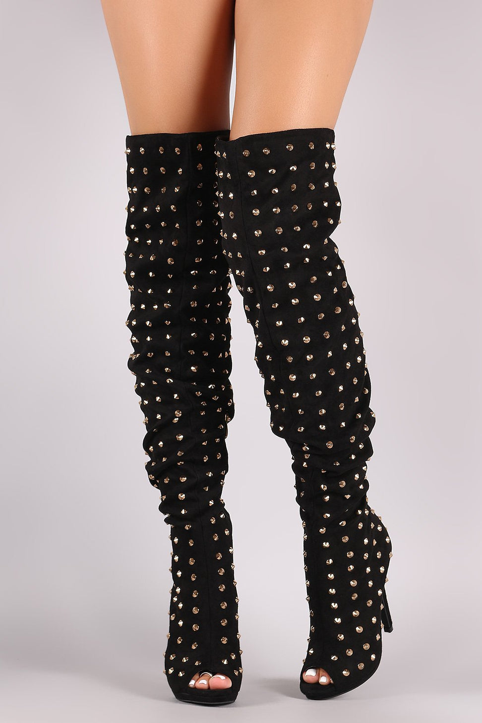 Liliana Studded Spike Suede Slouchy Over-The-Knee Boots - NoveltyOne