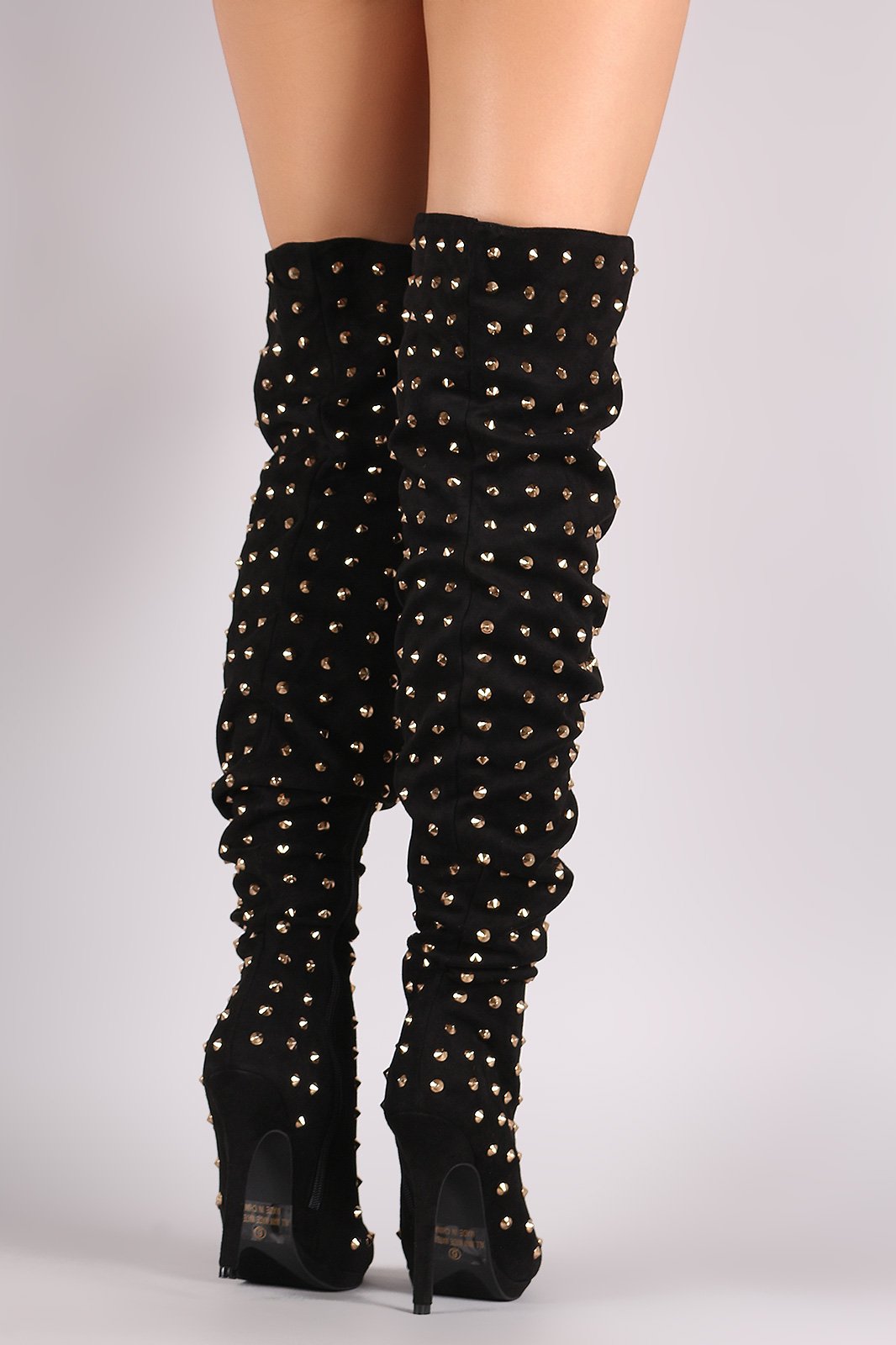 Liliana Studded Spike Suede Slouchy Over-The-Knee Boots - NoveltyOne