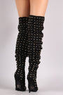 Liliana Studded Spike Suede Slouchy Over-The-Knee Boots - NoveltyOne