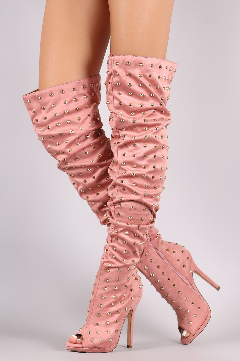 Liliana Studded Spike Suede Slouchy Over-The-Knee Boots - NoveltyOne