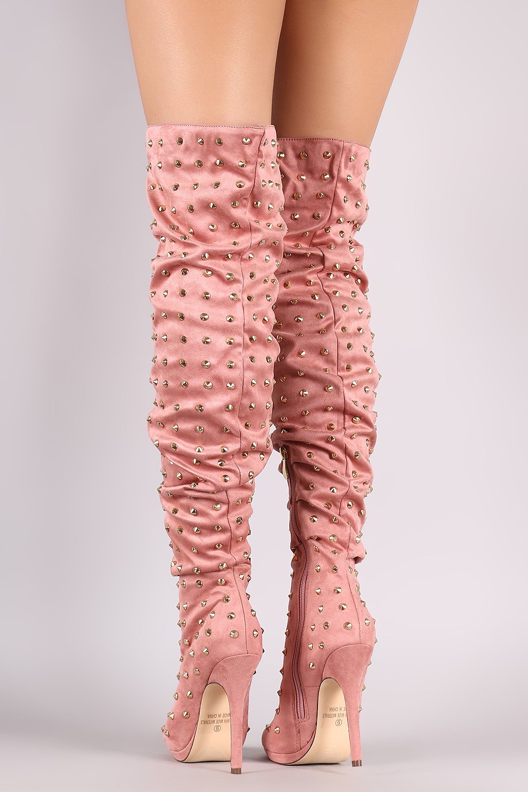 Liliana Studded Spike Suede Slouchy Over-The-Knee Boots - NoveltyOne