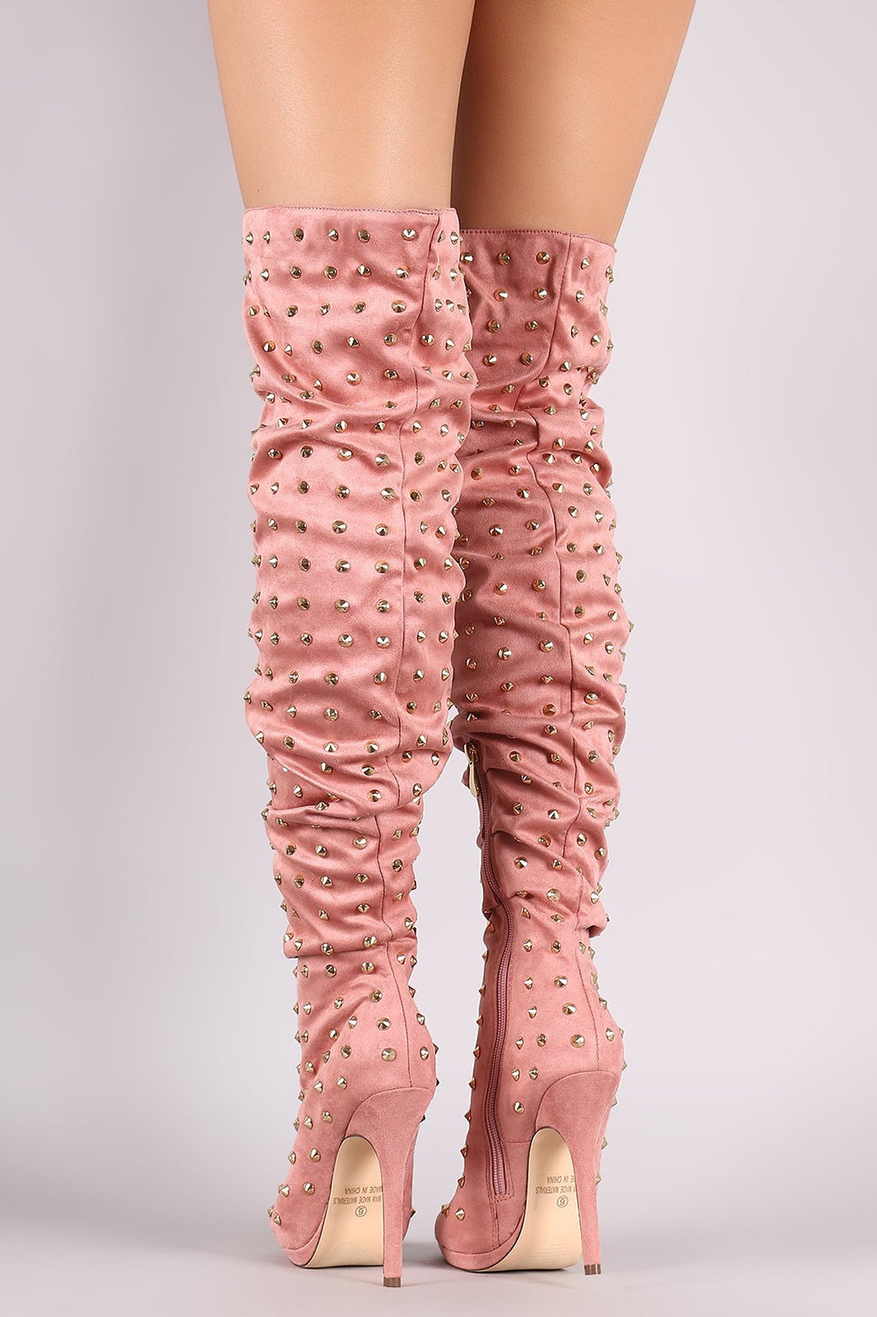 Liliana Studded Spike Suede Slouchy Over-The-Knee Boots - NoveltyOne