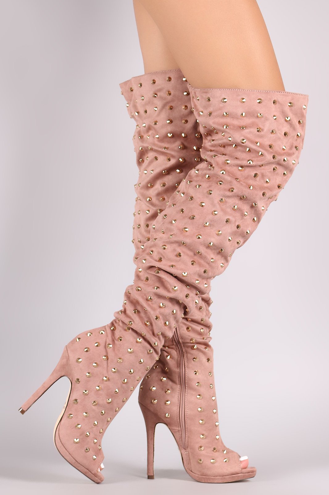 Liliana Studded Spike Suede Slouchy Over-The-Knee Boots - NoveltyOne