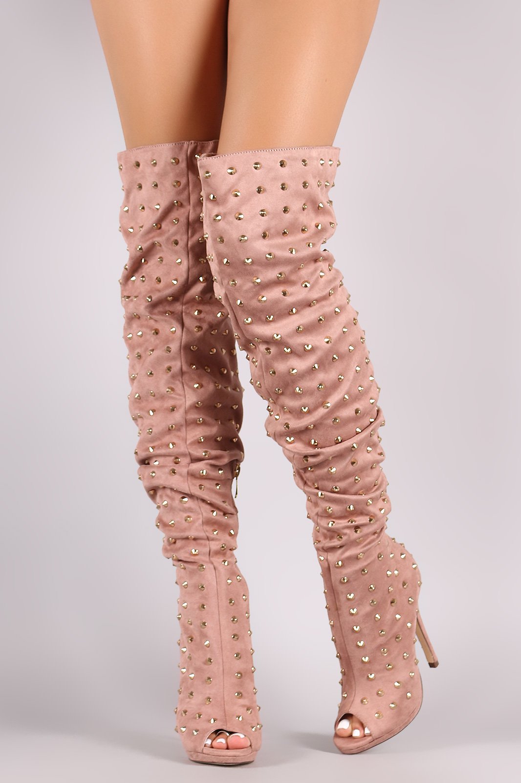 Liliana Studded Spike Suede Slouchy Over-The-Knee Boots - NoveltyOne