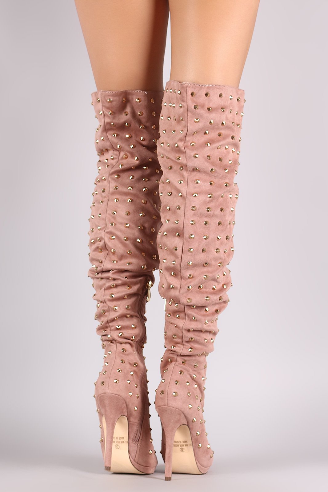 Liliana Studded Spike Suede Slouchy Over-The-Knee Boots - NoveltyOne