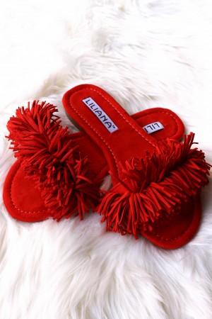 Liliana Suede Fringe Open Toe Slide Sandal - NoveltyOne