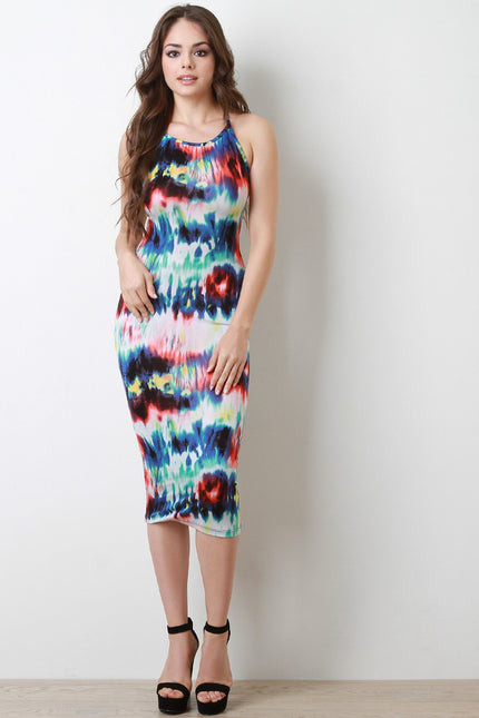 Tie Dye Cross-Back Midi Dress