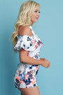 Floral Print Tiered Ruffle Cold Shoulder Romper
