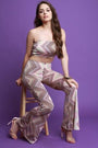 Geo Pattern Tube Top With High Waist Flare Pants Set - NoveltyOne