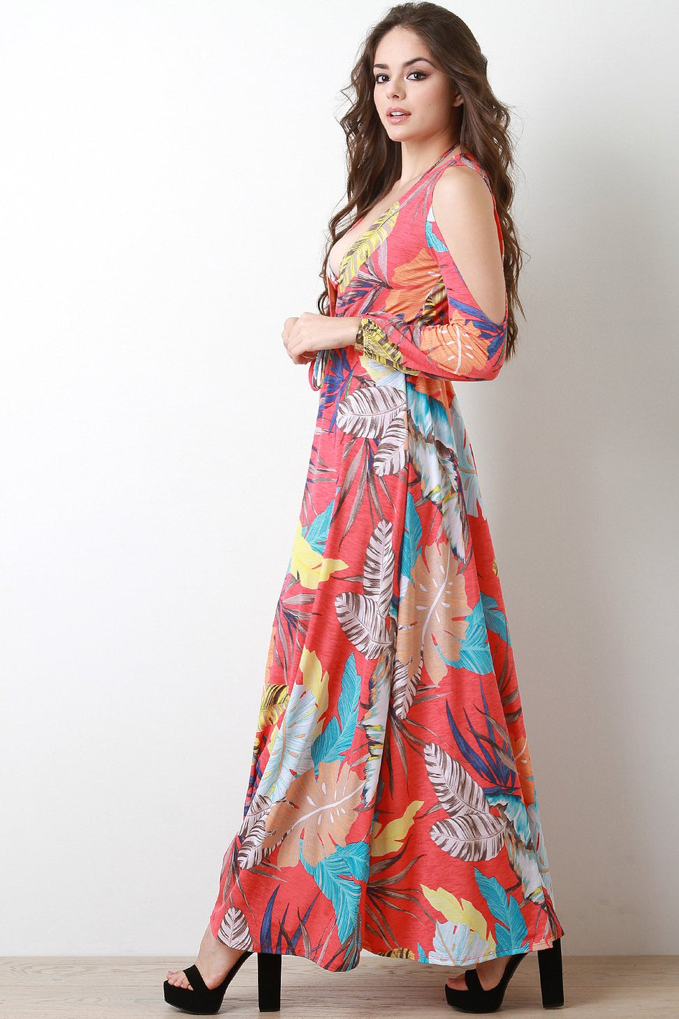 Paradise Leafy Floor Swept Cardigan Cover-Up