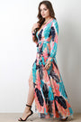 Feather Print Surplice Maxi Dress - NoveltyOne