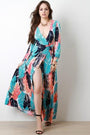 Feather Print Surplice Maxi Dress - NoveltyOne