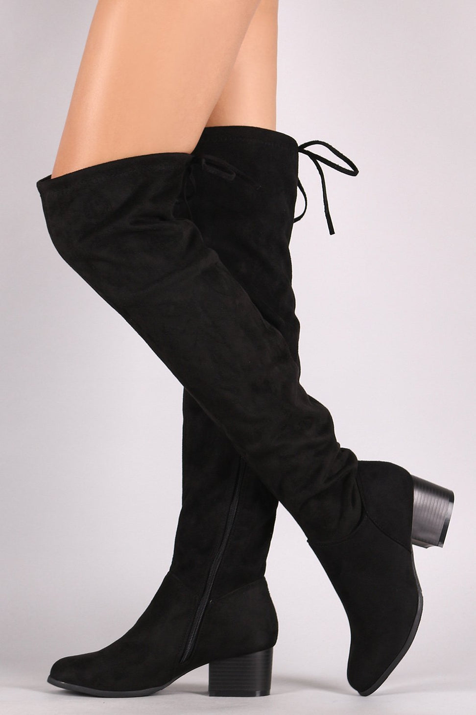 Suede Almond Toe Over-The-Knee Block Heeled Boots