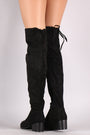 Suede Almond Toe Over-The-Knee Block Heeled Boots