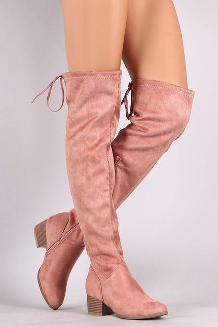 Suede Almond Toe Over-The-Knee Block Heeled Boots
