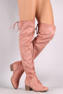 Suede Almond Toe Over-The-Knee Block Heeled Boots