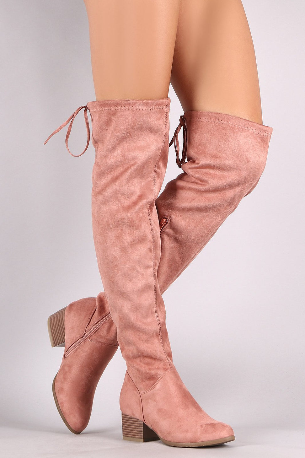 Suede Almond Toe Over-The-Knee Block Heeled Boots