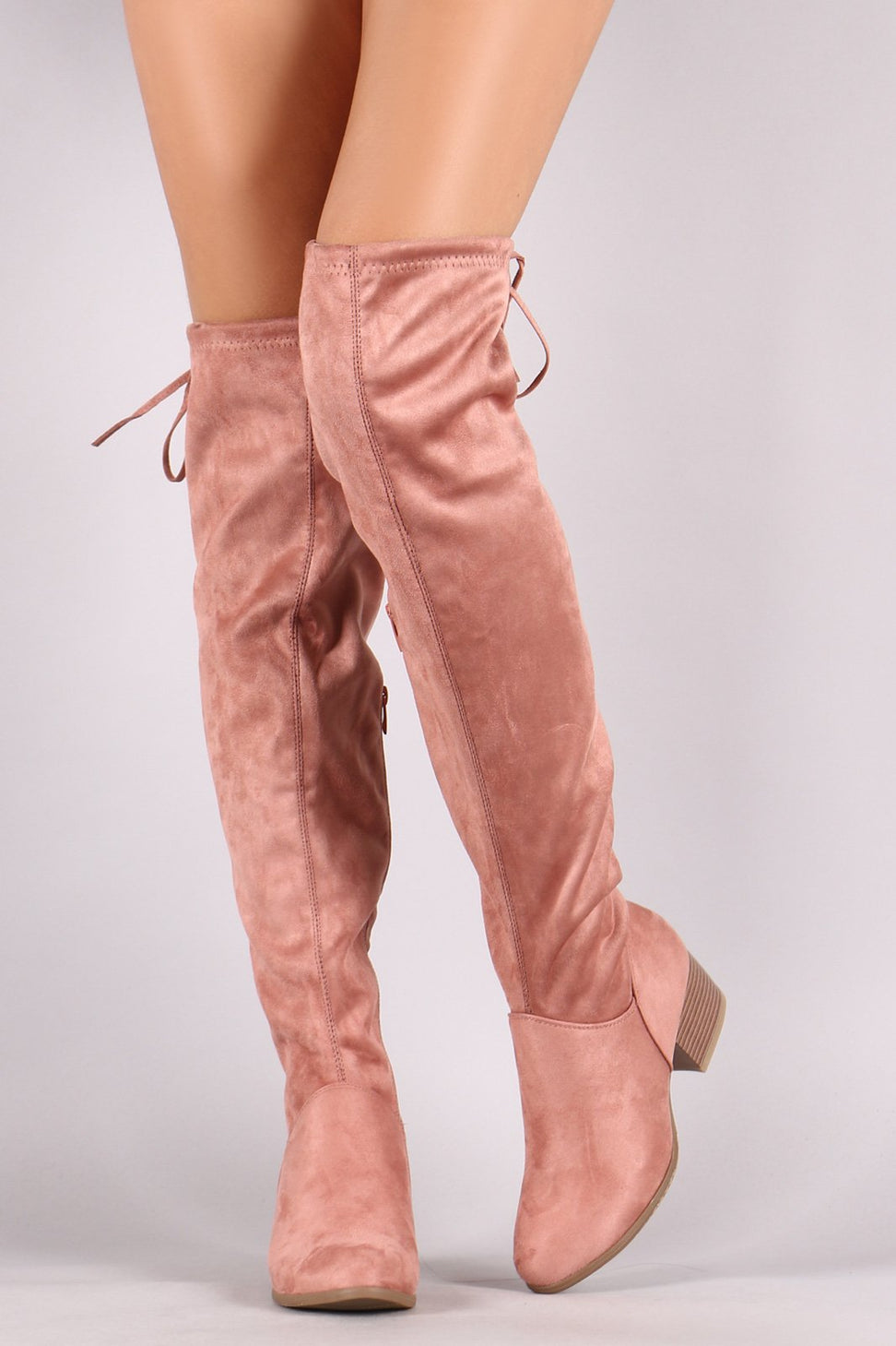 Suede Almond Toe Over-The-Knee Block Heeled Boots