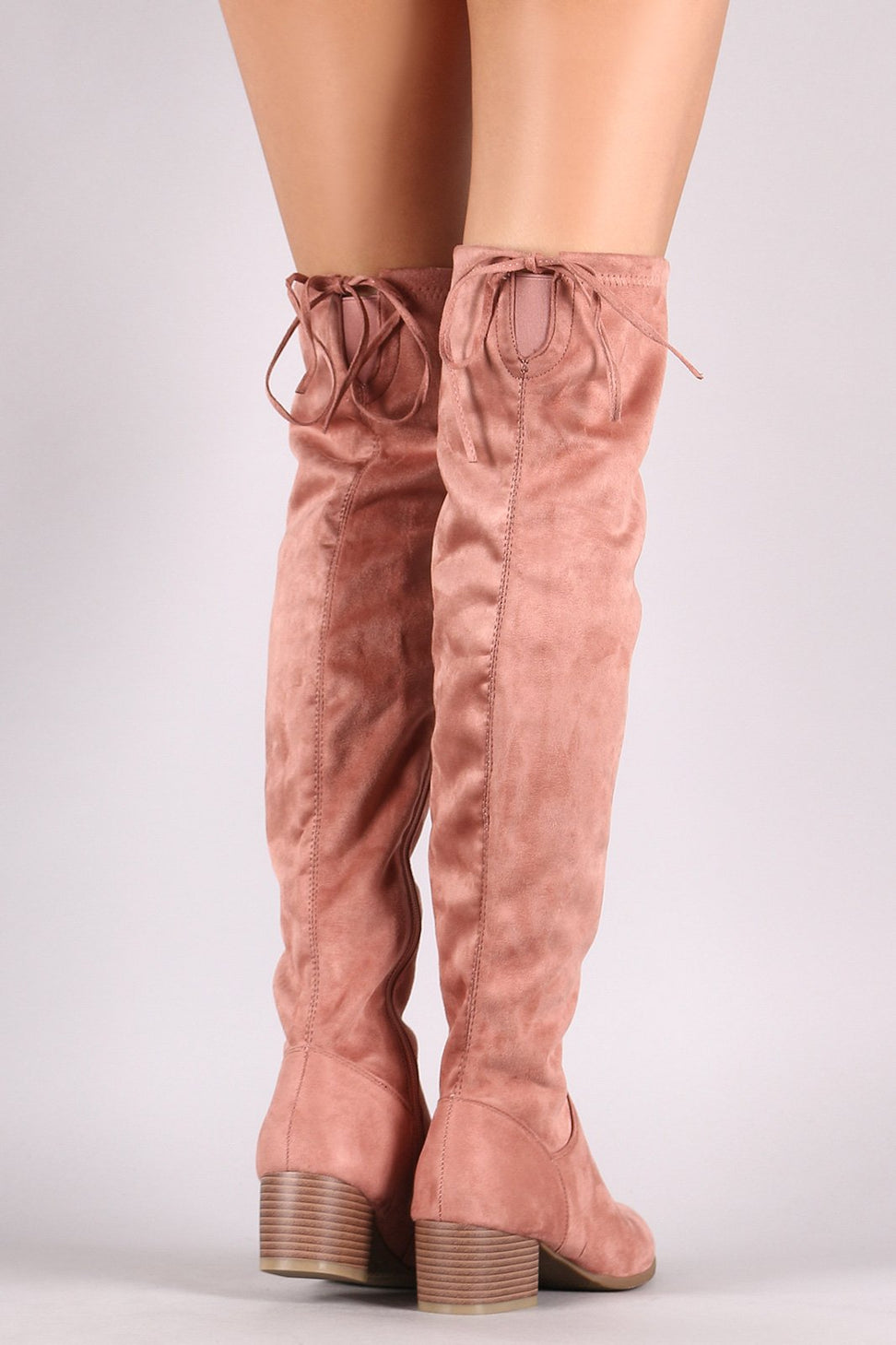 Suede Almond Toe Over-The-Knee Block Heeled Boots