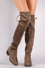 Suede Almond Toe Over-The-Knee Block Heeled Boots