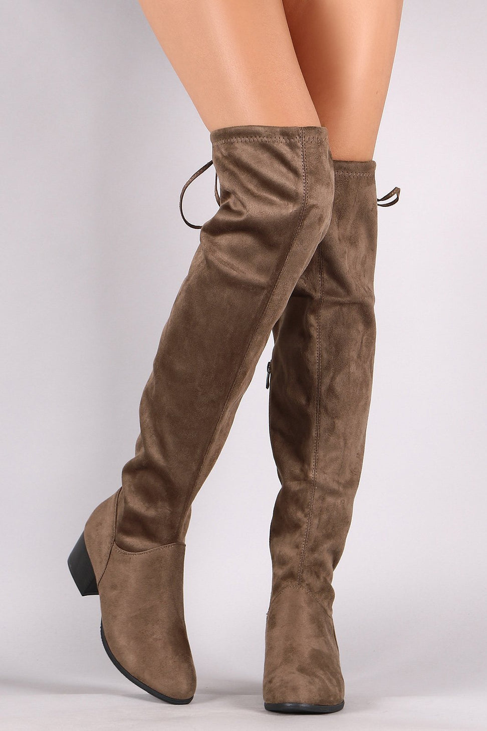 Suede Almond Toe Over-The-Knee Block Heeled Boots