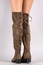Suede Almond Toe Over-The-Knee Block Heeled Boots