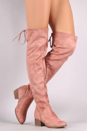 Suede Almond Toe Over-The-Knee Block Heeled Boots