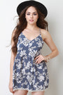 Floral Print Lace Trim Romper