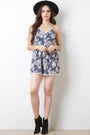 Floral Print Lace Trim Romper
