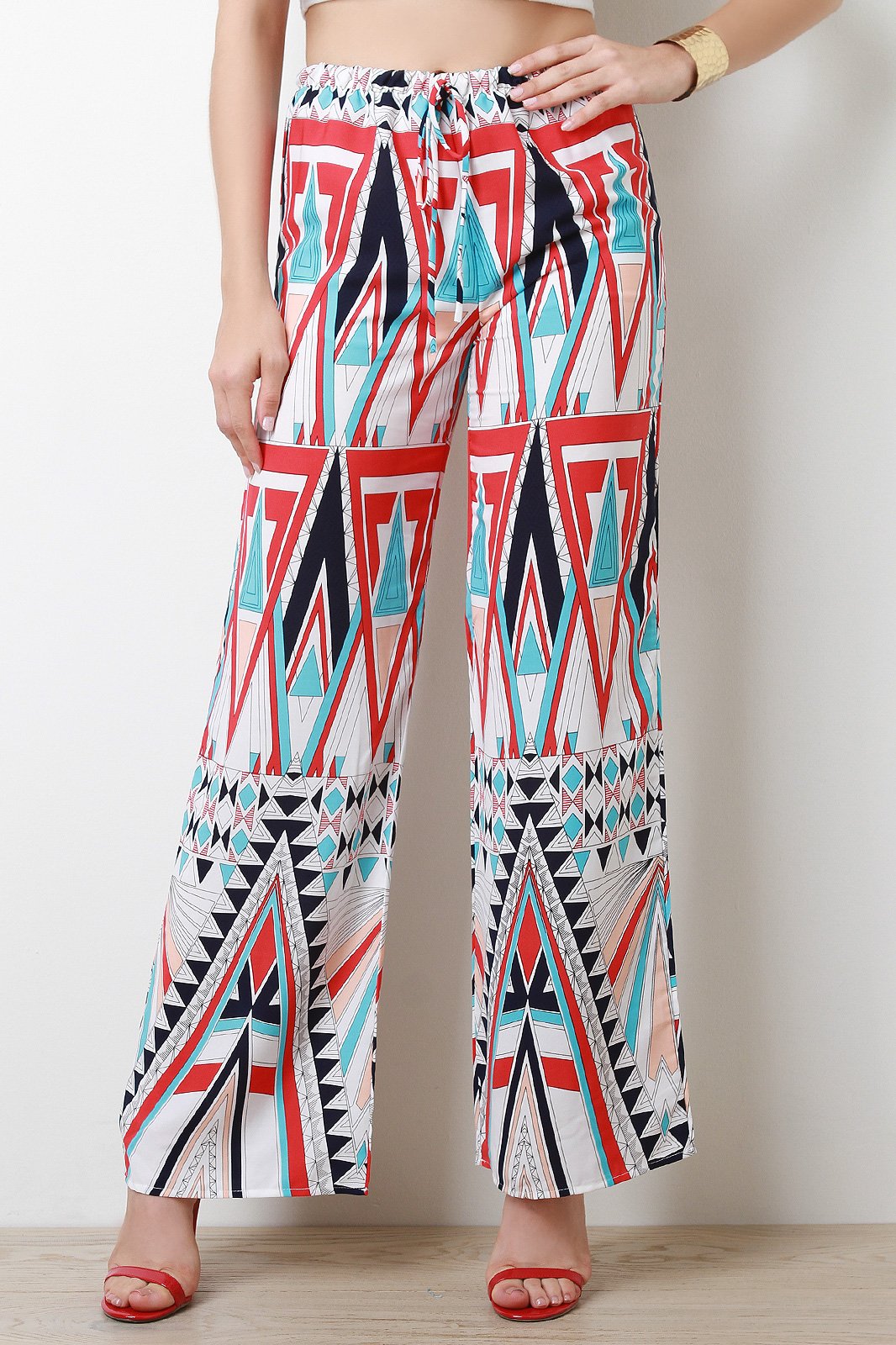 Geo Pattern High Waisted Palazzo Pants - NoveltyOne
