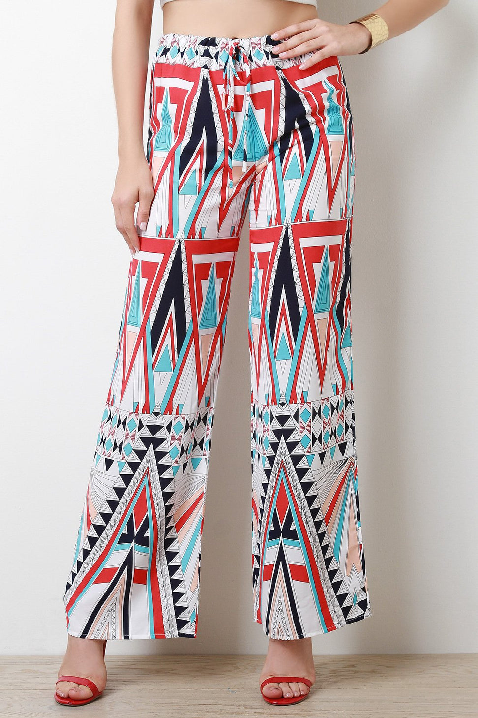 Geo Pattern High Waisted Palazzo Pants - NoveltyOne