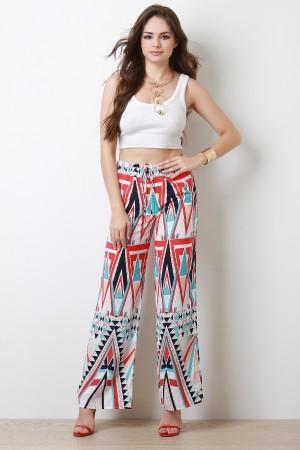 Geo Pattern High Waisted Palazzo Pants - NoveltyOne