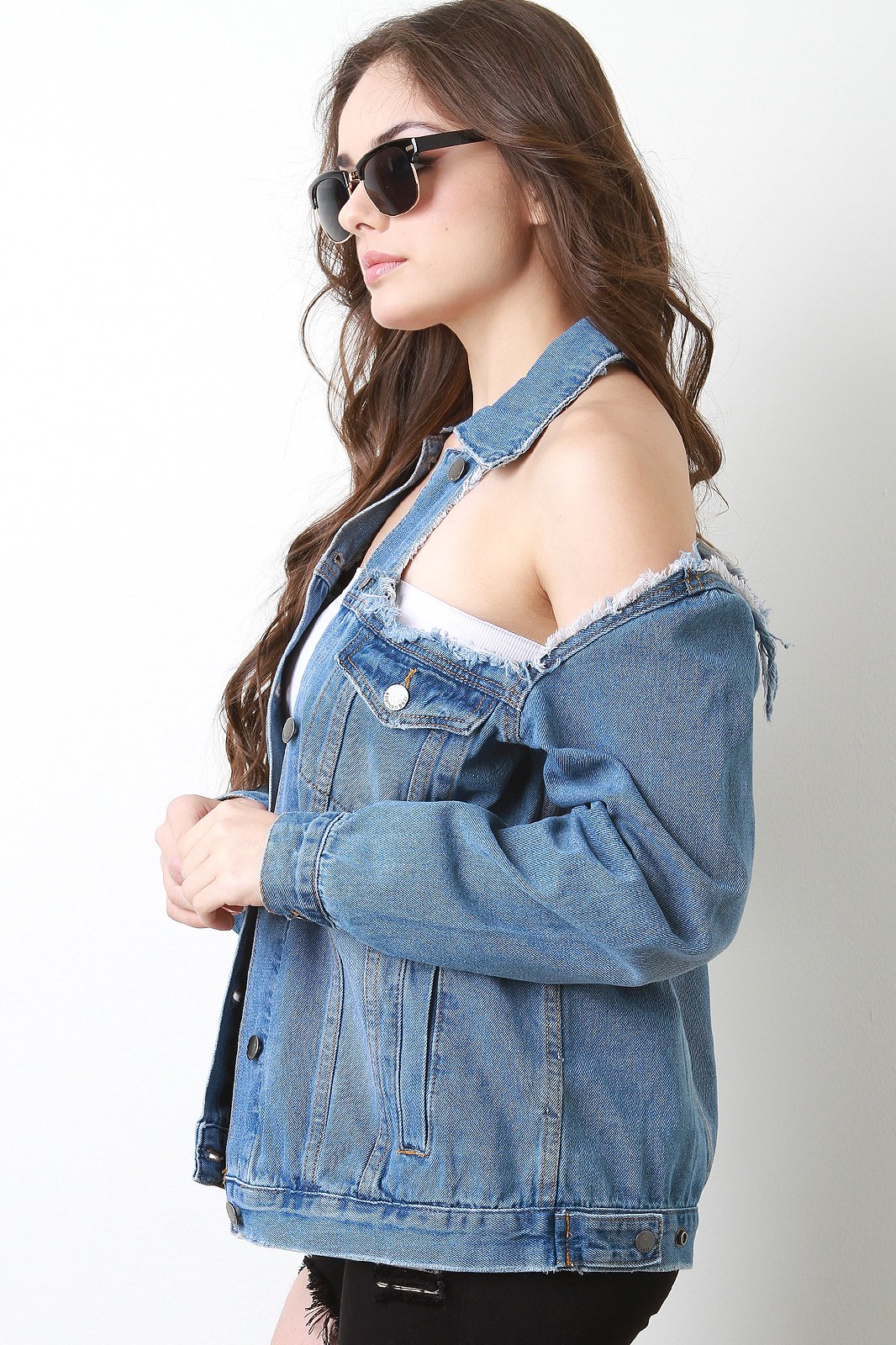 Cold Shoulder Denim Jean Jacket