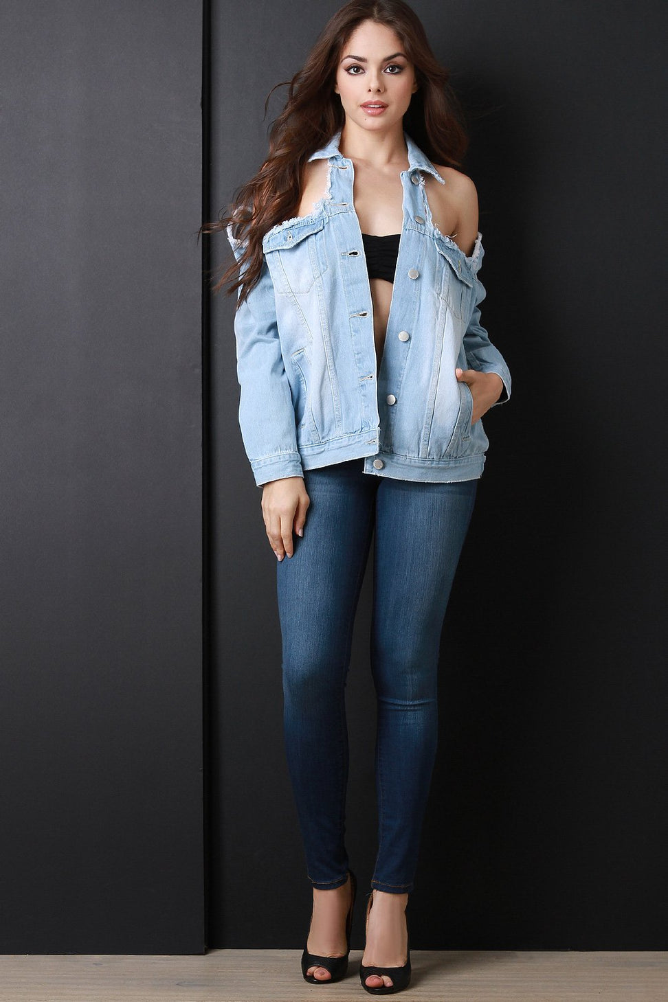 Cold Shoulder Denim Jean Jacket