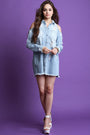 Cold Shoulder Distressed Denim Jean Shirt Dress