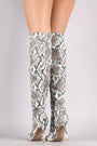 Qupid Python Print Pointy Toe Stiletto Over-The-Knee Boots