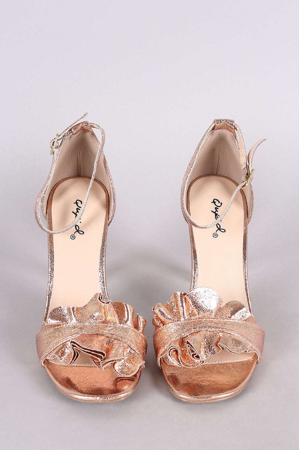 Qupid Ruffle Open Toe Ankle Strap Dress Heel