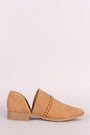 Qupid Perforated Nubuck Braided Pointy Toe Ankle Booties
