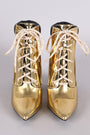 Qupid Metallic Chunky Heeled Combat Lace-Up Ankle Boots