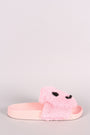 Qupid Faux Fur Smiley Face Open Toe Slide Sandal