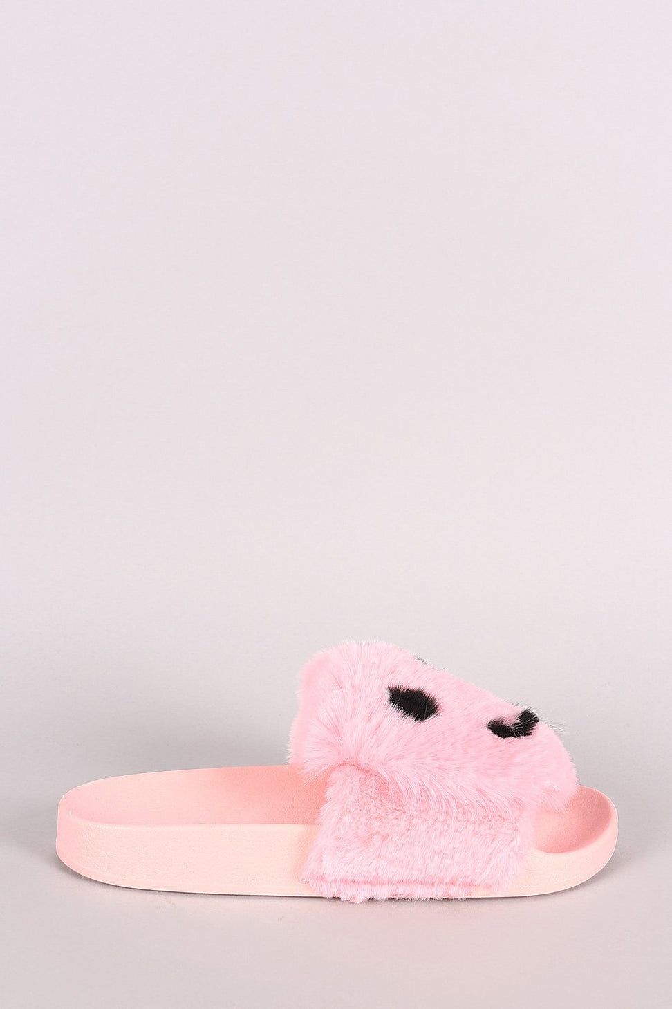 Qupid Faux Fur Smiley Face Open Toe Slide Sandal
