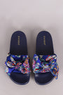 Bamboo Satin Embroidered Brocade Bow Slide Sandal