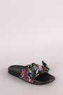 Bamboo Satin Embroidered Brocade Bow Slide Sandal