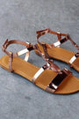 Bamboo Metallic Strappy Caged Circular Plate Flat Sandal
