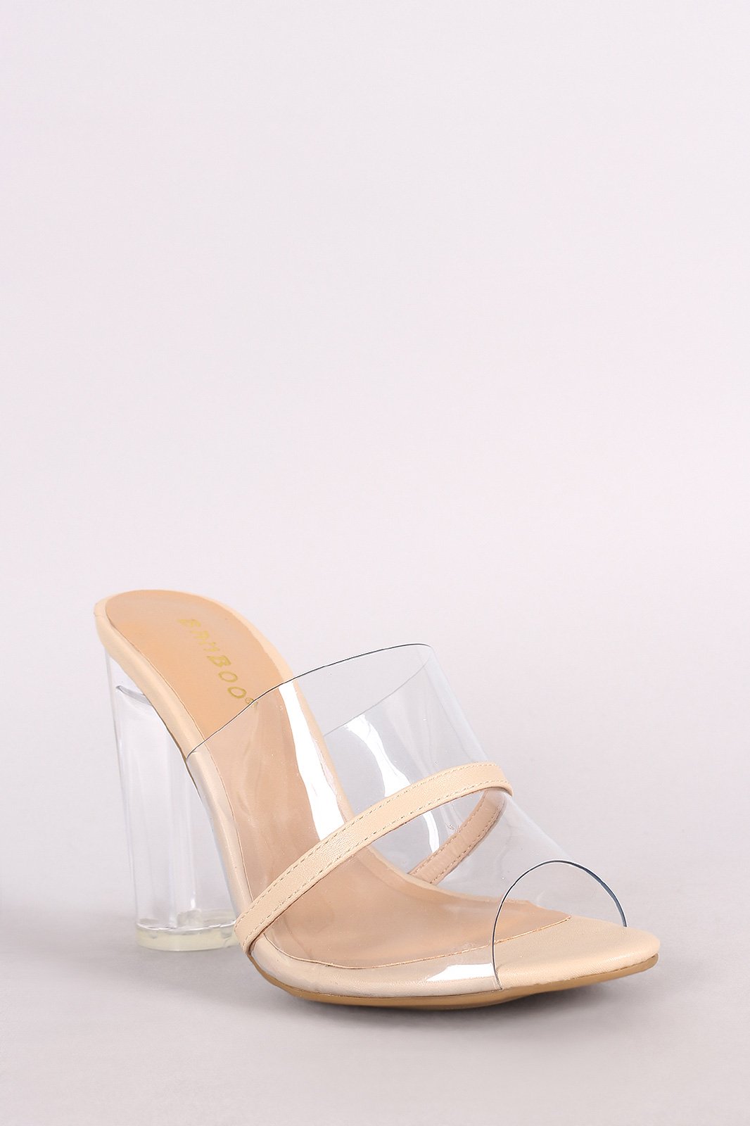 Bamboo Transparent Peep Toe Slip On Mule Cylindrical-Heel