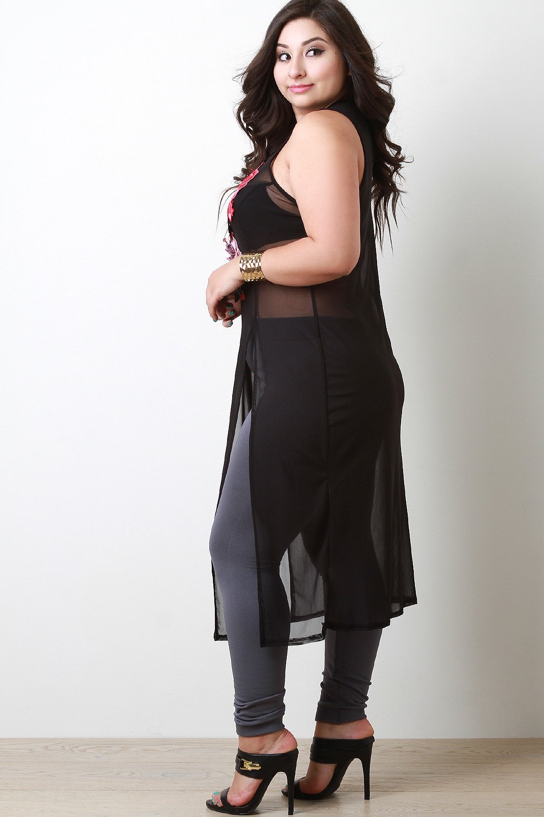 Embroidered M-Slit Mesh Maxi Top