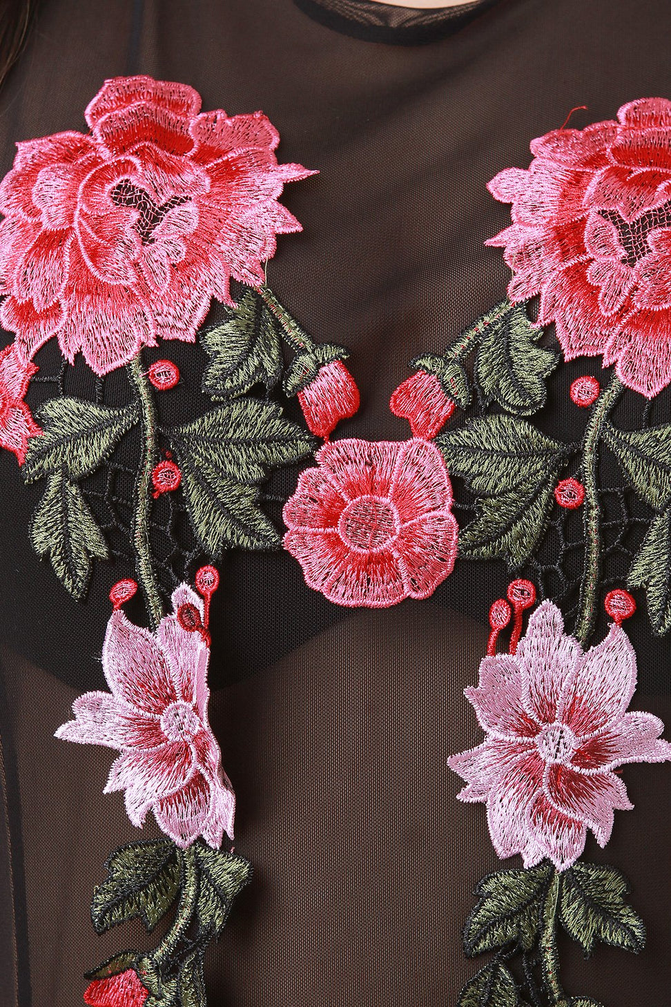 Embroidered M-Slit Mesh Maxi Top