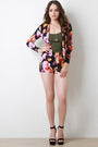 Floral Print Blazer With High Waisted Shorts Set